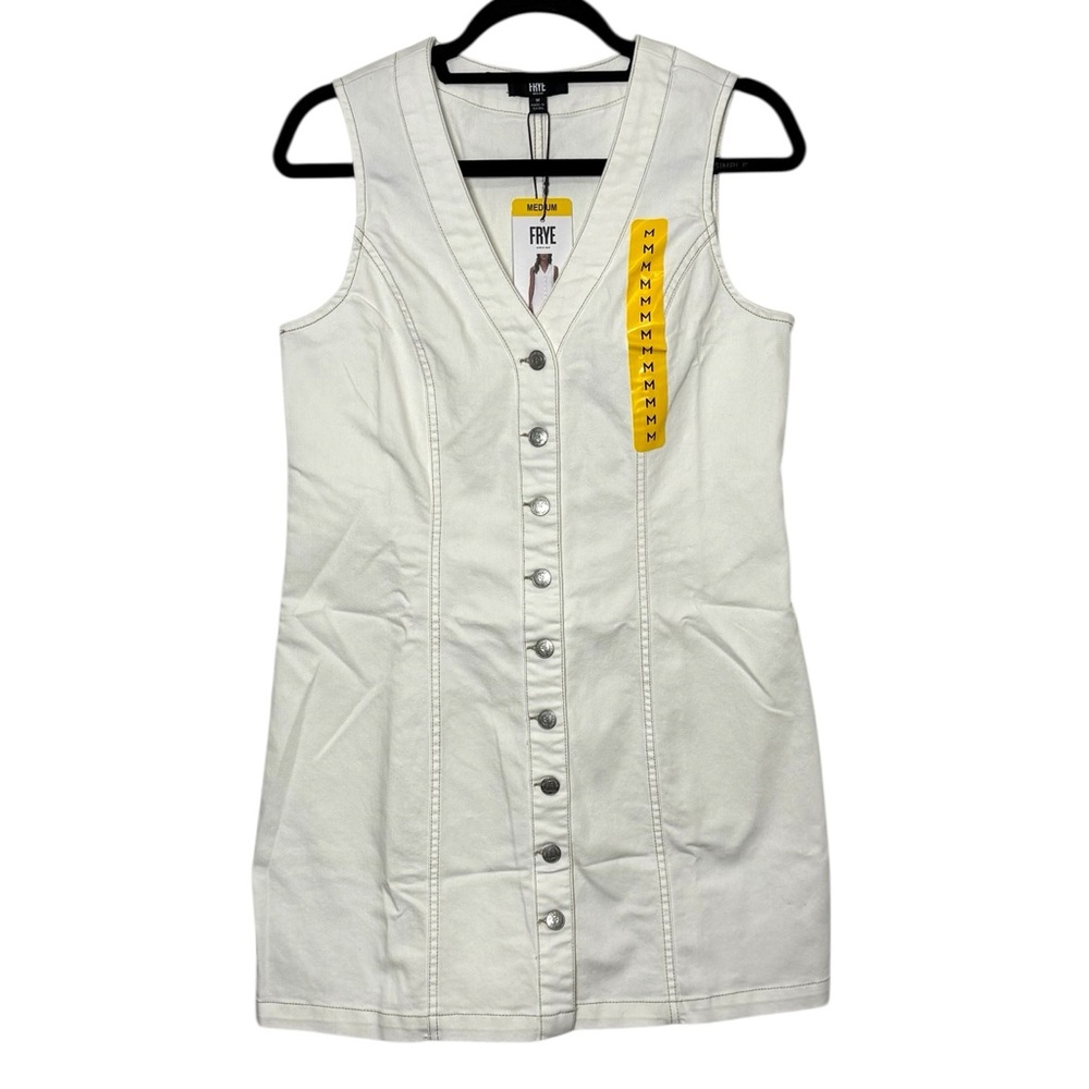 Frye Denim Mini Dress Size Medium Bone Off-White Button-Front Sleeveless NWT
